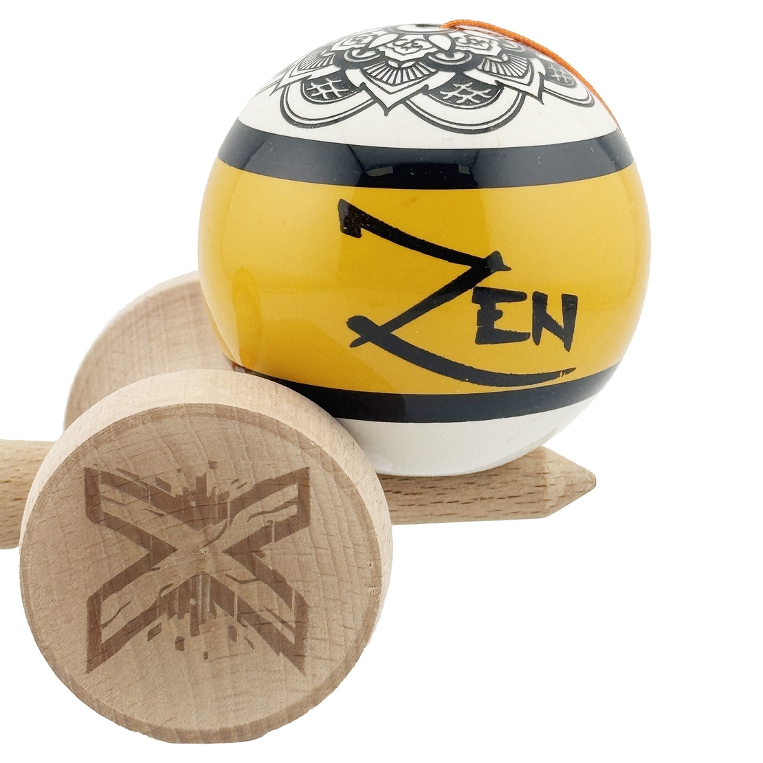 Kendama X Zen Series Originala, Profesionala, Flippy, Cupe Mari KING SIZE V3, Super Sticky, Gaura in Baza, Rulment Metalic, din lemn 18 cm, Ata 62/65 cm, Auriu