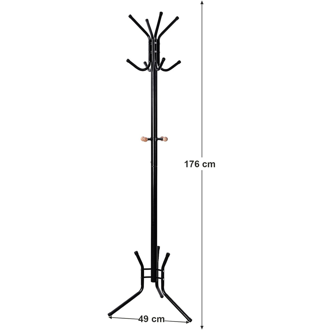 VASAGLE Cuier pentru haine, din otel, tip pom, cu 12 carlige, 176cm, negru