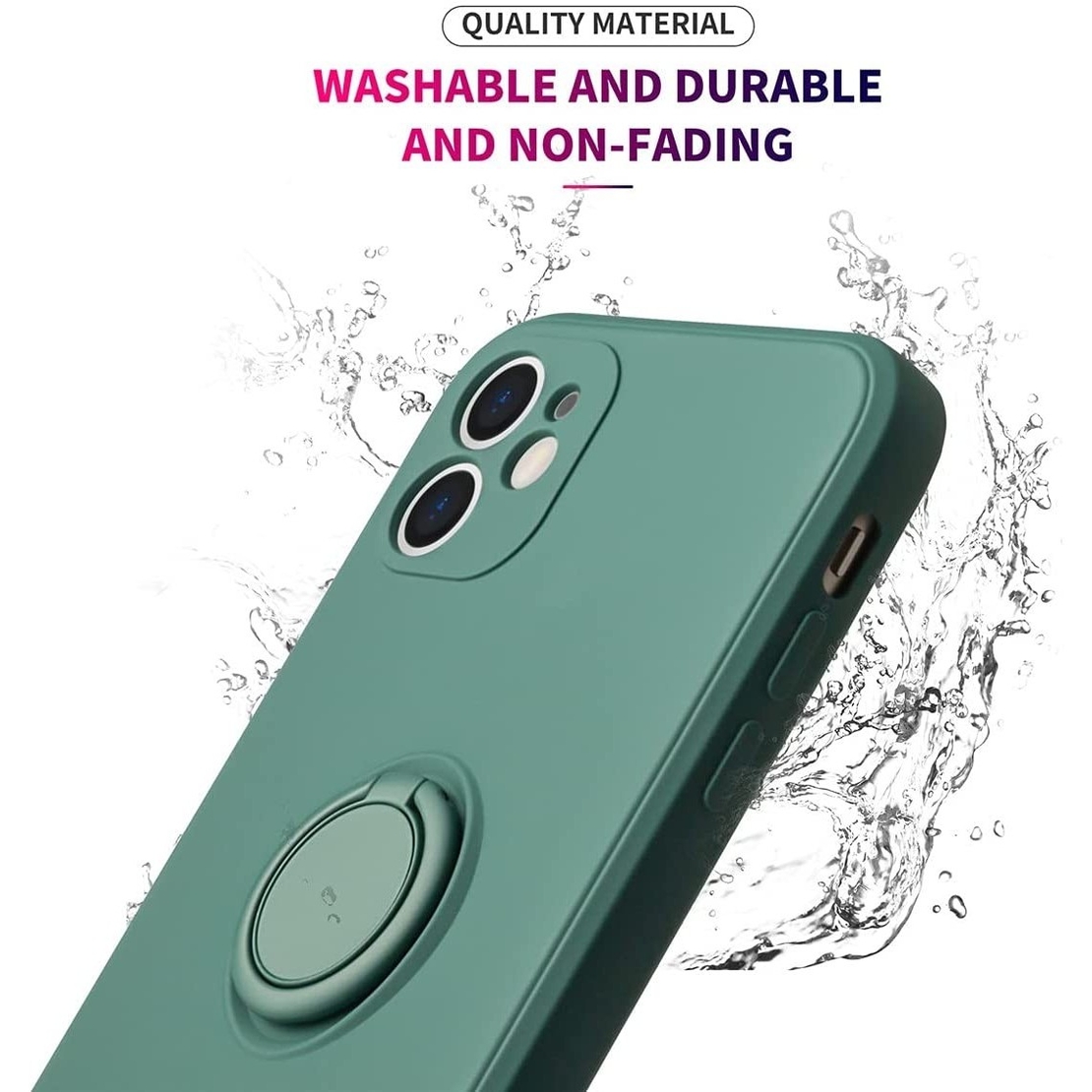 Husa protectie Vafy compatibila cu Apple iPhone 12 Liquid Silicone Ring cu suport rotativ Verde