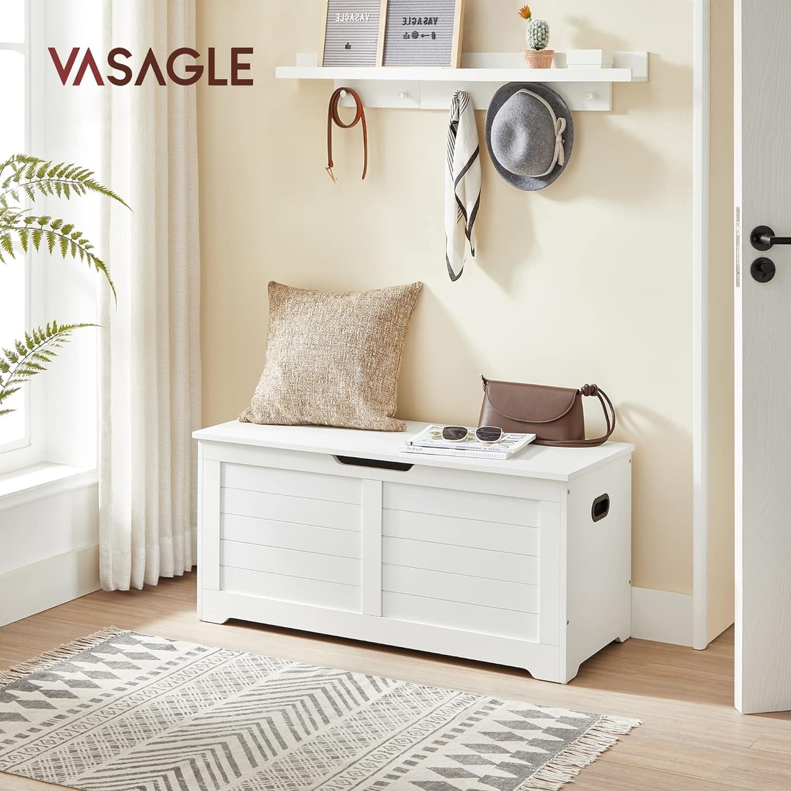 VASAGLE Banca cu spatiu de depozitare, pentru hol sau dormitor, din MDF, 40x100x46cm, alb