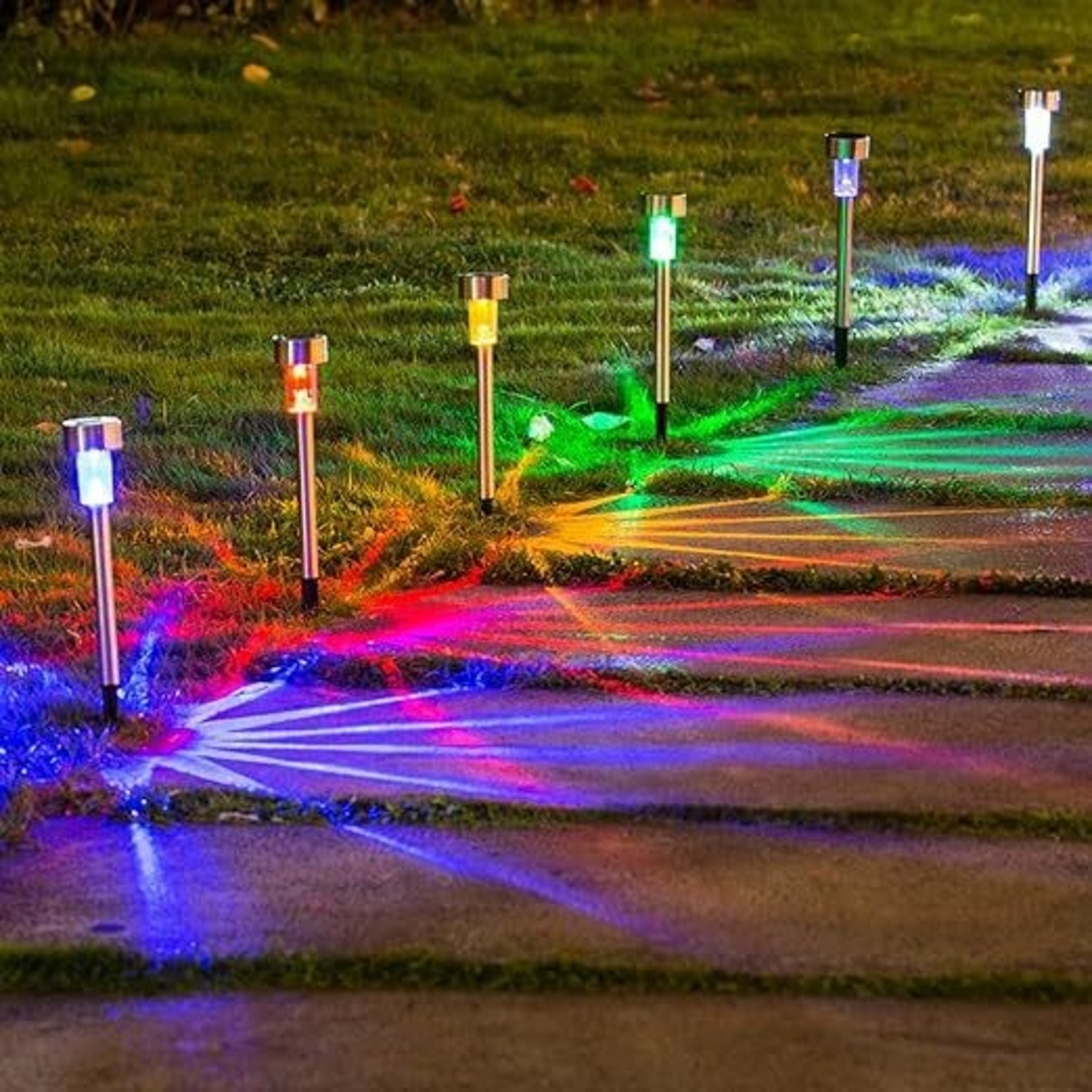 Set 10 Lampi Solare Led pentru Gradina, Flippy, 5.5 x 36.5 cm, Buton On-Off, Lumina Multicolor, Argintiu