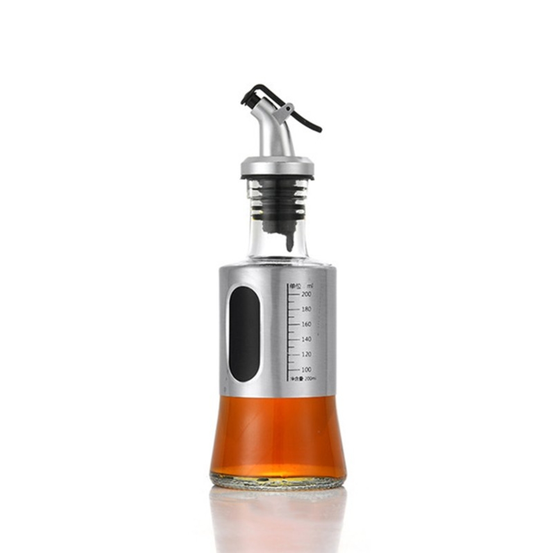 Sticla de ulei, Vafy, Sticla de Ulei din Otel Inoxidabil, Sticla pentru Lichide de Bucatarie, Sticla pentru Lichide de Gatit, 19 x 6.5 cm, volum 200 ml, Gri Transparent