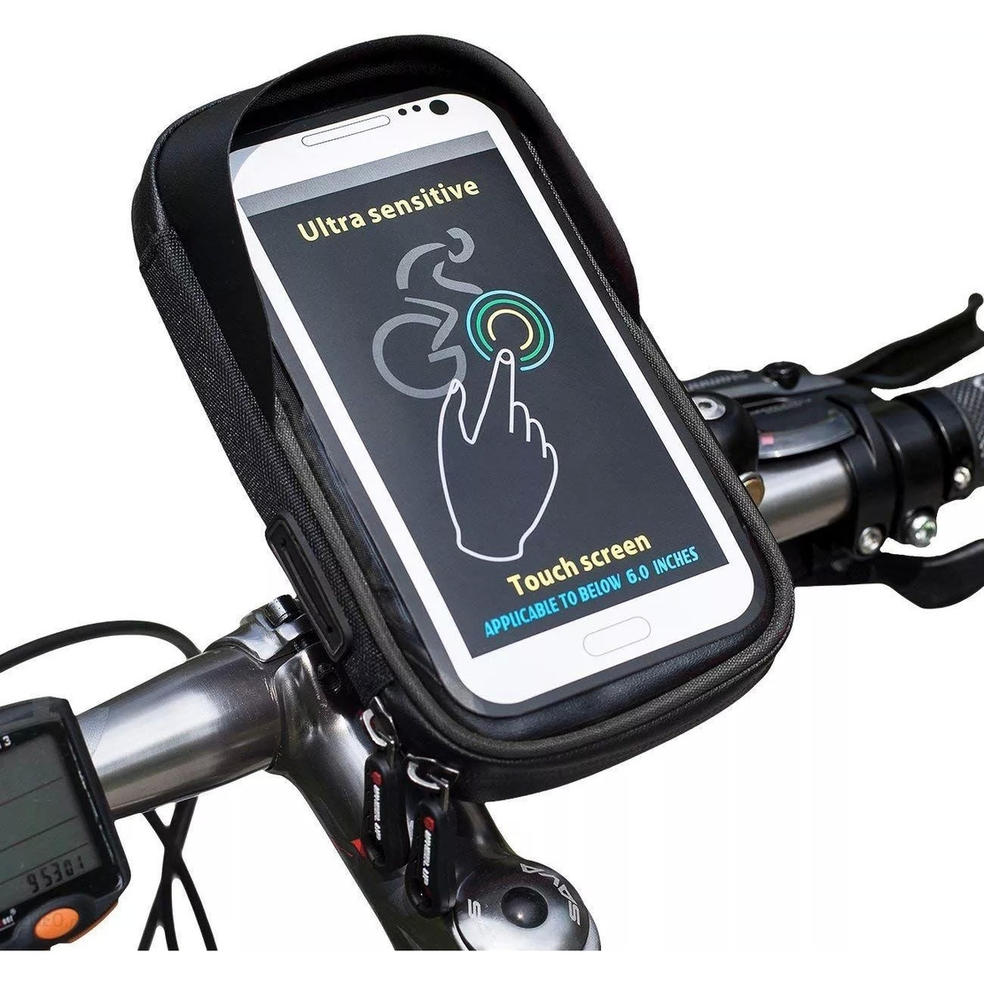 Suport de bicicleta Flippy Wheel UP pentru telefoane cu ecran tactil =< 6.0 inch impermeabil, negru