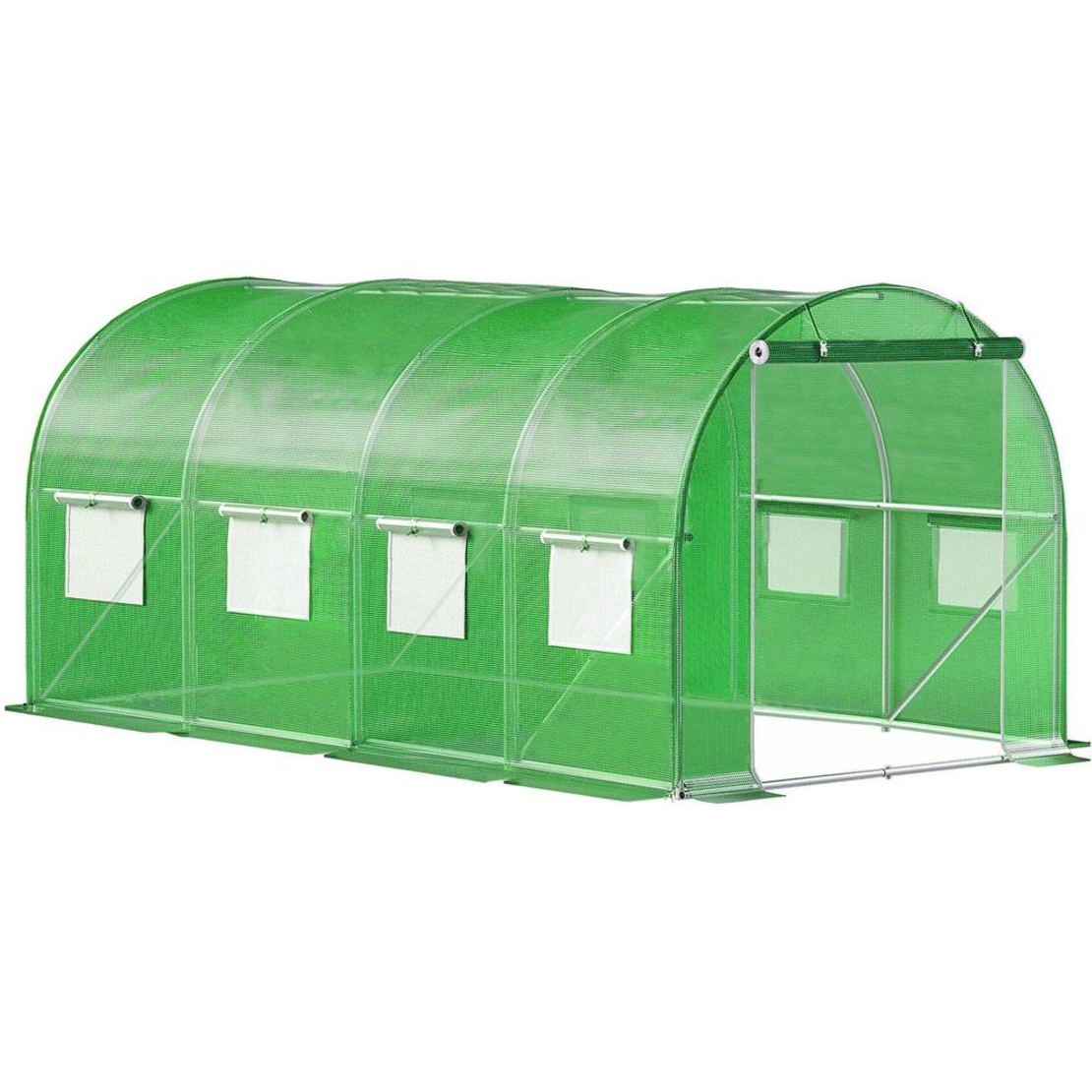 Folie pentru sera gradina 450x200x200 cm, 140 g/m², armata cu plasa, UV4, 9 ferestre, verde