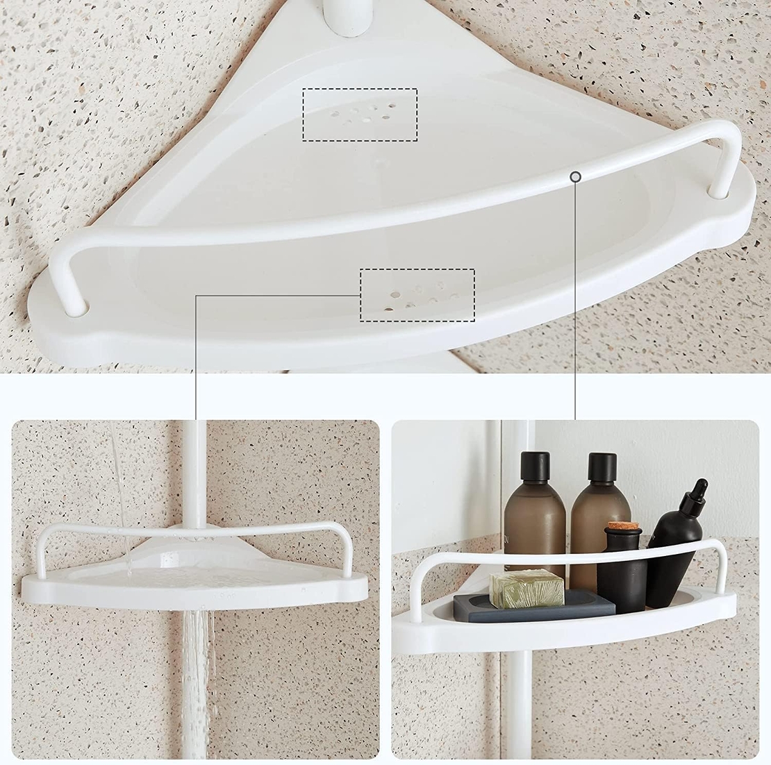 SONGMICS Etajera colt dus, 4 rafturi, inaltime reglabila 85-305 cm, otel si plastic PP, alb