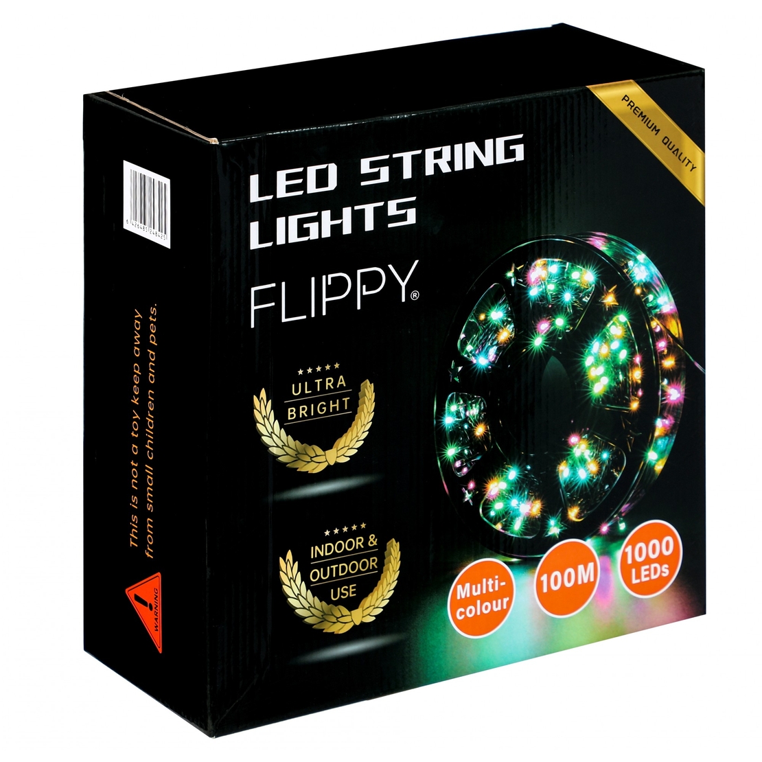 Instalatie Craciun liniara cu transformator, 100m, multicolor, 1000 LED-uri, fir negru, 8 jocuri de lumini, Vafy