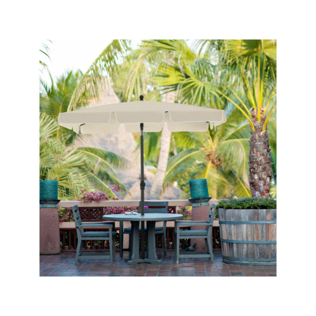SONGMICS Umbrela terasa gradina sau plaja, cu inclinare 2 directii, protectie UV UPF 50+, husa inclusa, 200x125cm, bej