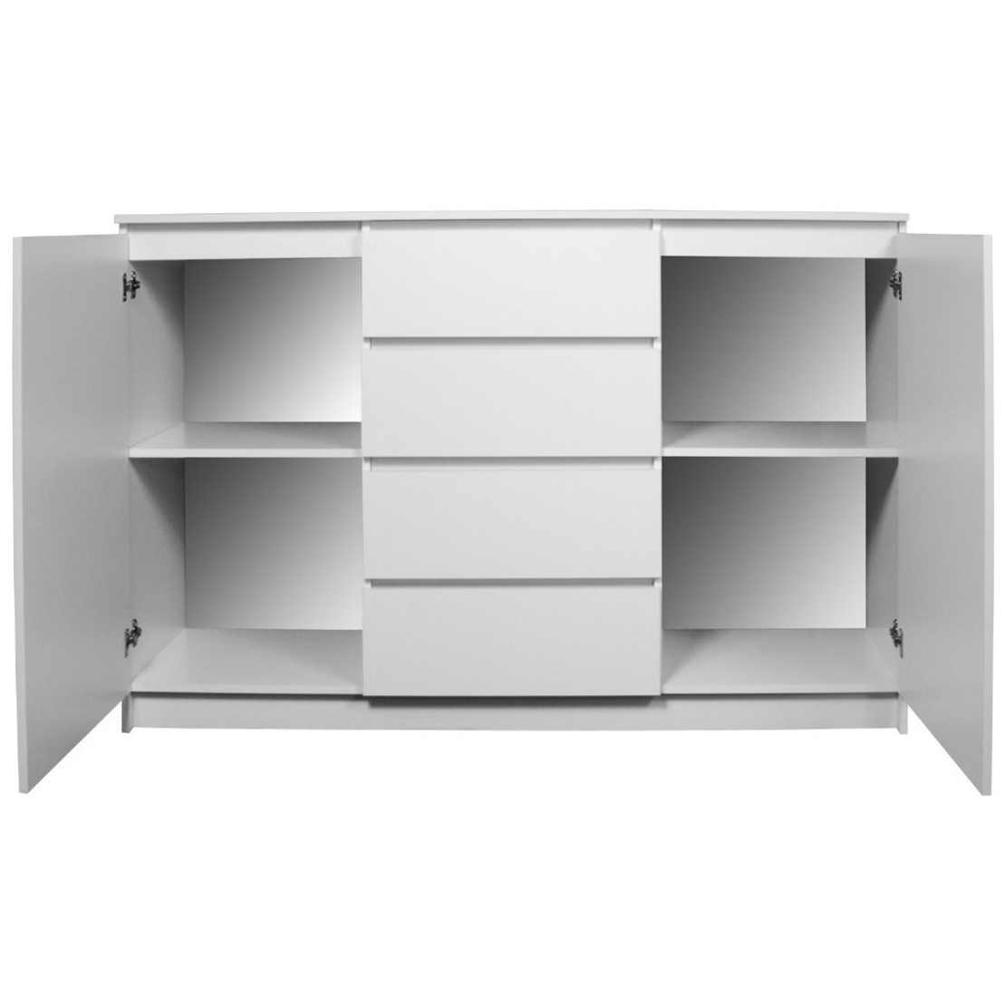Comoda K160, cu 4 sertare si 2 dulapuri, PAL laminat 16 mm, 160x40x99 cm, alb
