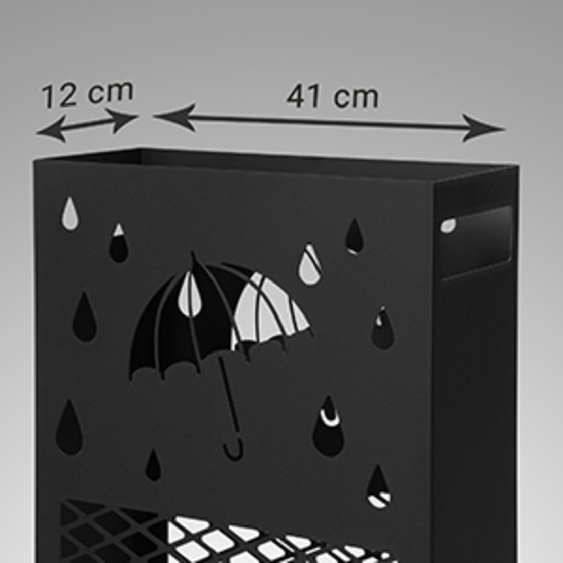 SONGMICS Suport metalic pentru umbrele, cu carlige si tava de picurare, 28x12x41cm, negru