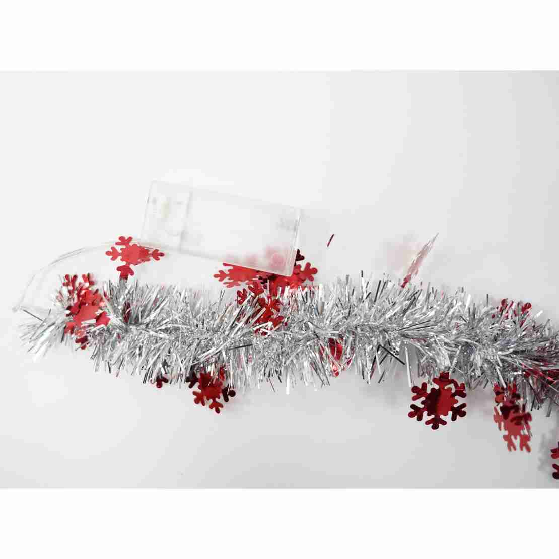 Beteala Craciun cu LED, Rosie, model cu fulgi de nea, 2 m x 5 cm, PVC, Sir, Artificiala, Flippy