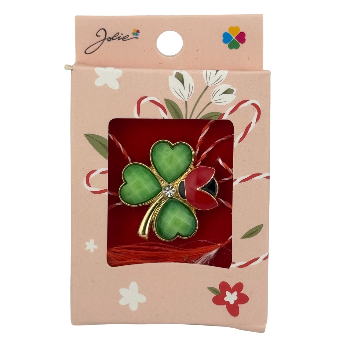 Martisor Brosa Mica in Cutie, Jolie, Dimensiune Brosa 2.5-3cm, Material Metal, Model Trifoi, Cutie Roz
