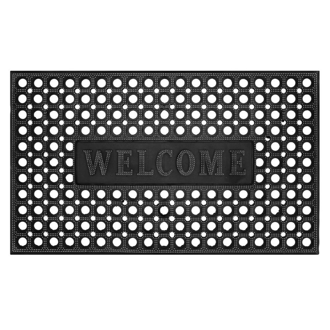 Covor de cauciuc perforat pentru intrare, PVC antiderapant, Welcome, 45x75 cm, negru