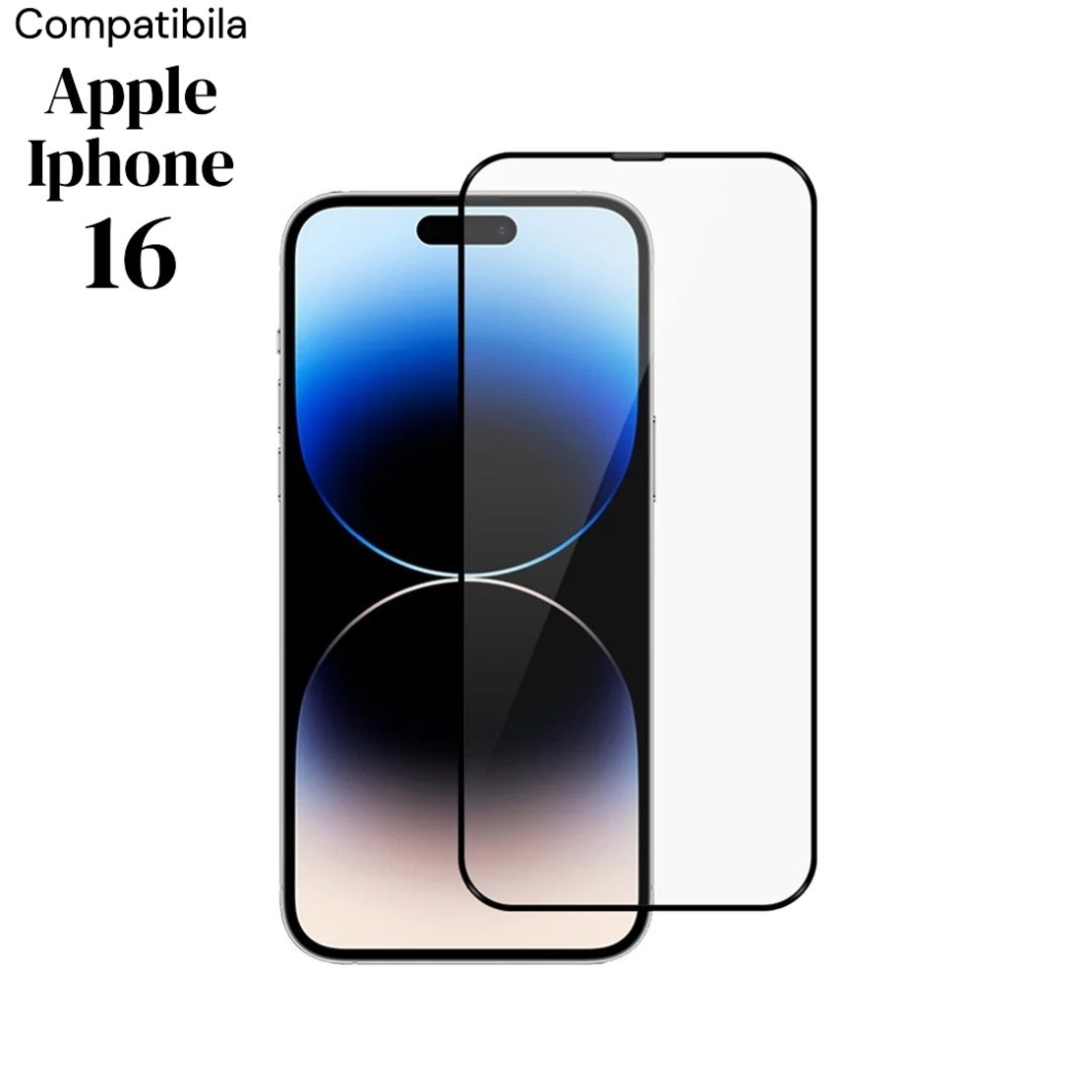 Folie de Protectie Ceramica, Vafy, Compatibila cu Apple iPhone 16, Ceramics 9D, Antisoc, Margini Negre, Transparent