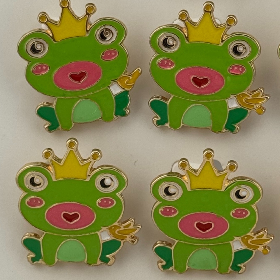 Set 12 Brose Martisor pentru Copii,, Jolie, Model Broscuta cu Coronita, Verde