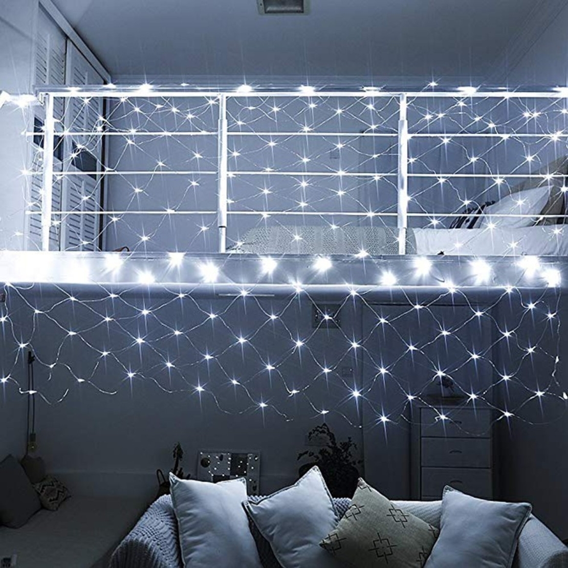 Instalatie Craciun, Tip Plasa, IP 44, 21 x 1 m, 1120 LED-uri, Alb rece, 8 jocuri de lumini, Transformator cu telecomanda, Interconectabila, Prelungitor 5 m inclus, Fir transparent, Vafy