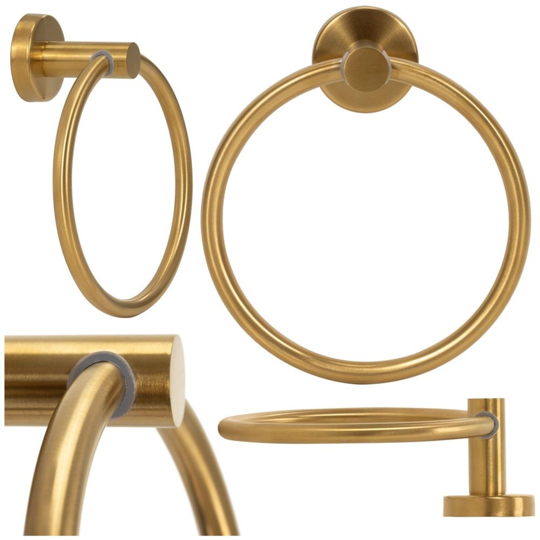 Suport metalic tip inel pentru prosop, inox cu finisaj lucios, diametru 17 cm, accesorii montaj incluse, auriu