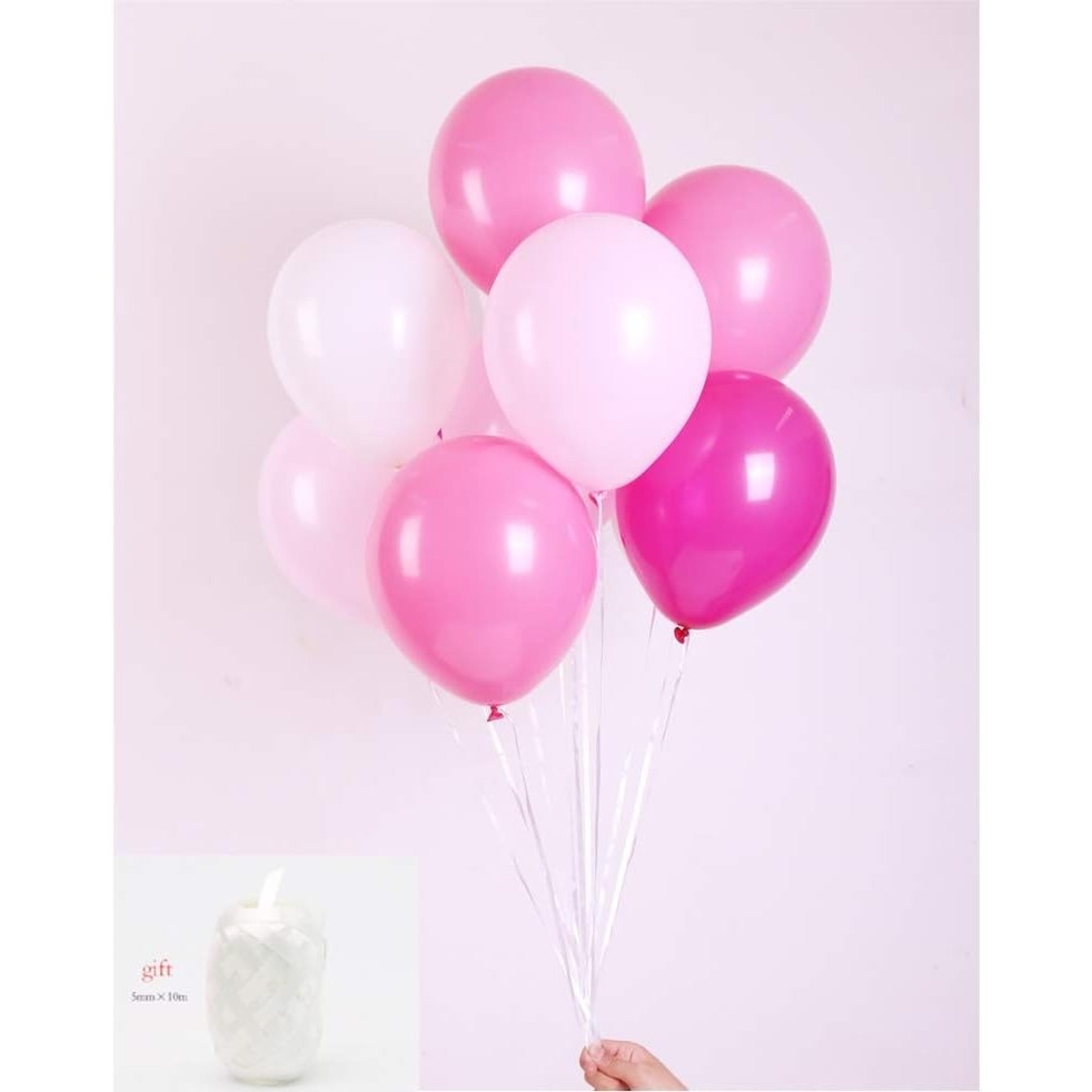 Set 10 Baloane din Latex Metalizate, Flippy, Model Party, 23 cm, Alb si Roz, 2.2 g