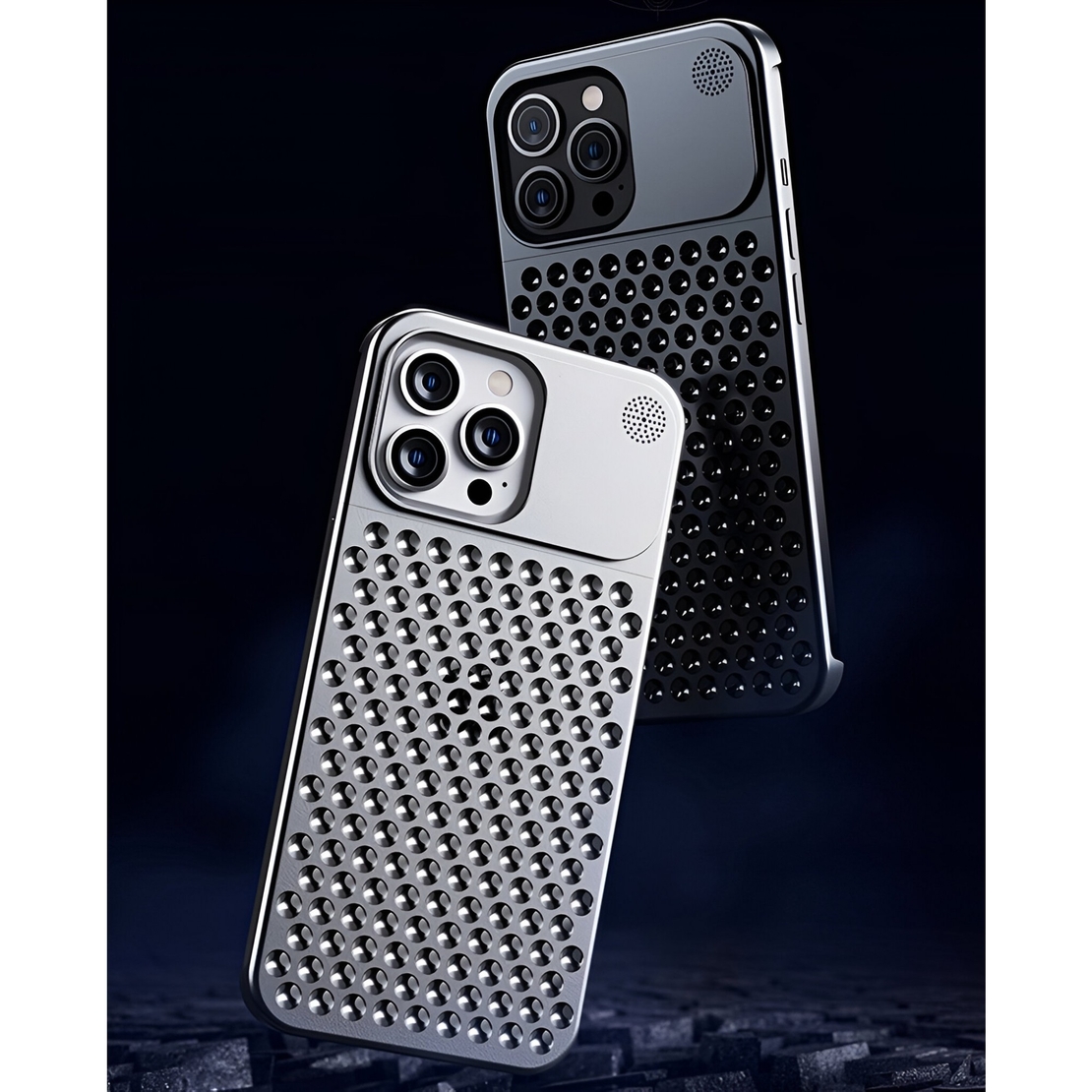 Husa Aromaterapia Compatibila cu iPhone 15 Pro Max, Vafy, Antisoc, Antizgariere, Protectie Camera si Supraincalzire, din Aliaj de Aluminiu, Gri