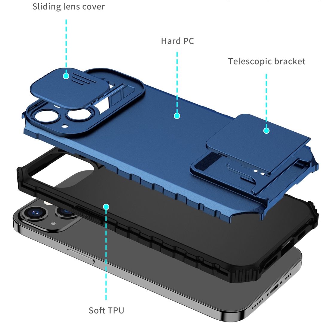 Husa Defender cu Stand pentru iPhone 11 Pro, Albastru, Suport reglabil, Antisoc, Protectie glisanta pentru camera, Vafy