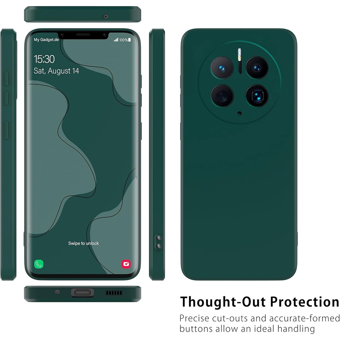 Husa de Protectie, Vafy, pentru Huawei Mate 50 Pro, Liquid Silicone, cu Microfibra pe Interior, Protectie Antisoc, Compatibil Incarcare Wireless, Verde