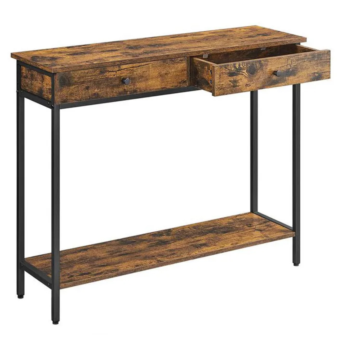 VASAGLE Masa consola pentru hol cu 2 sertare, stil industrial, PAL si cadru metalic, 100x30x80 cm, maro rustic