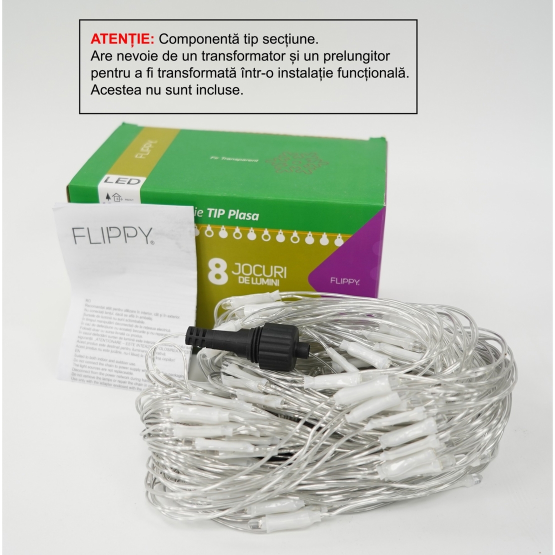 Sectiune Instalatie de Craciun Vafy, Tip Plasa, 160 LED-uri, 2 m x 2 m, 8 jocuri de lumini, Interconectabila, Fir transparent, Multicolor