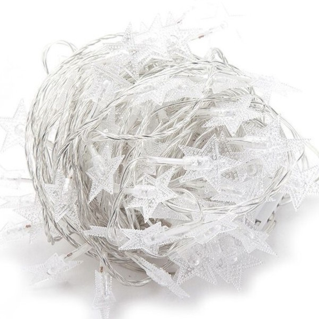 Instalatie Craciun cu baterii, 3 metri, 20 LED-uri tip Stea, fir Transparent, Multicolor, Vafy
