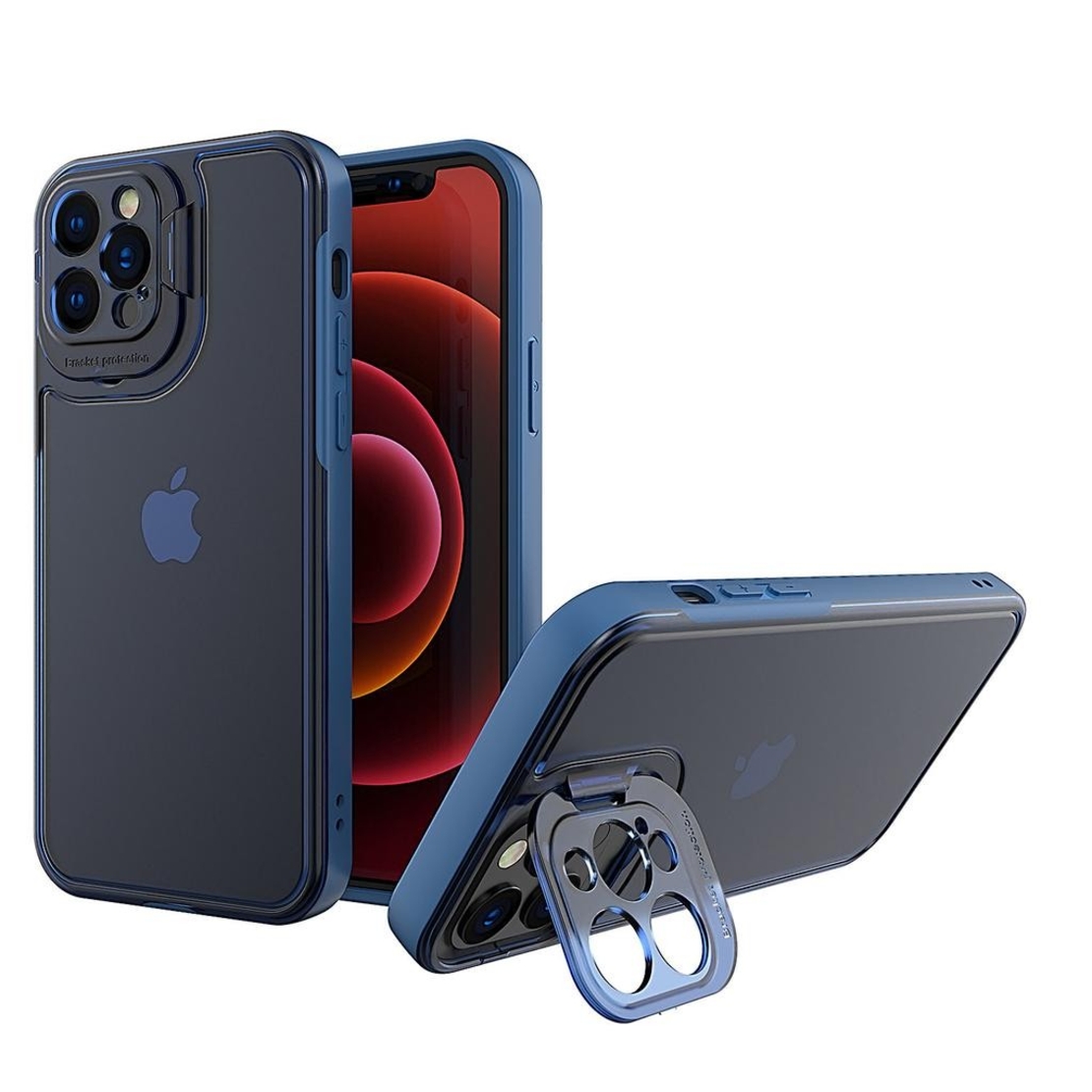 Husa de protectie pentru Apple iPhone 14 Pro, Vafy, Bracket series cu suport si protectie pentru camera, Albastru