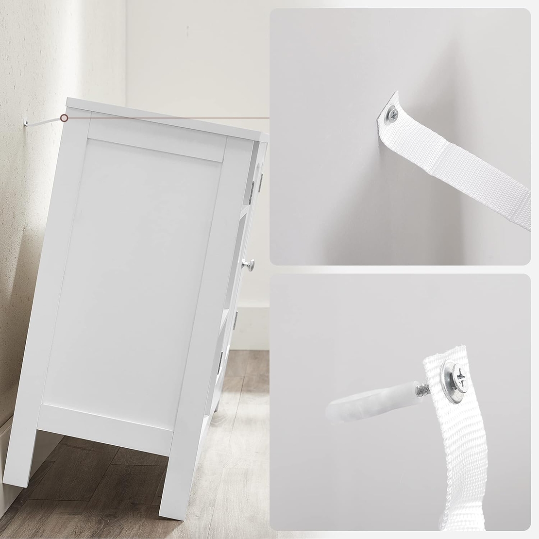 VASAGLE Dulap lavoar baie, cu 2 usi si un compartiment deschis cu rafturi reglabile, 90x30x60cm, alb