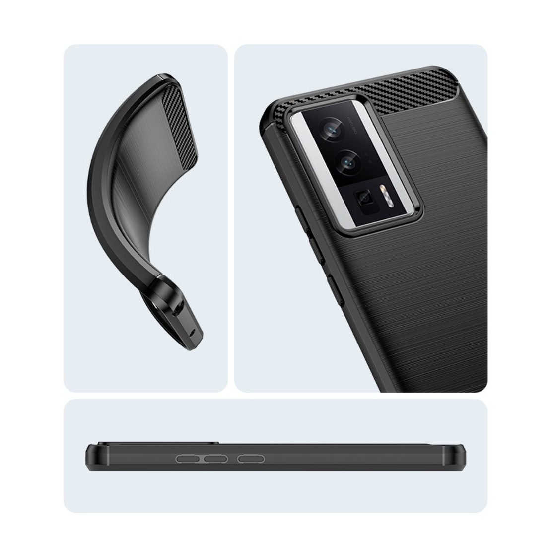 Husa de Protectie pentru Xiaomi Redmi 12, Vafy, Protectie 360, din TPU cu element de Carbon, Anti Alunecare, 1.8 mm, Negru