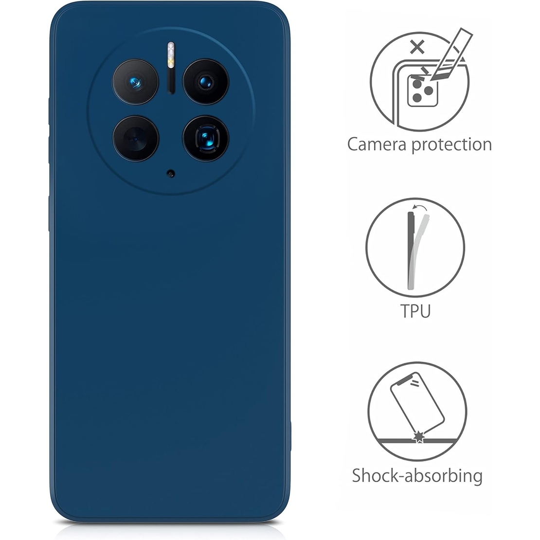 Husa de Protectie, Vafy, pentru Huawei Mate 50 Pro, Liquid Silicone, cu Microfibra pe Interior, Protectie Antisoc, Compatibil Incarcare Wireless, Albastru