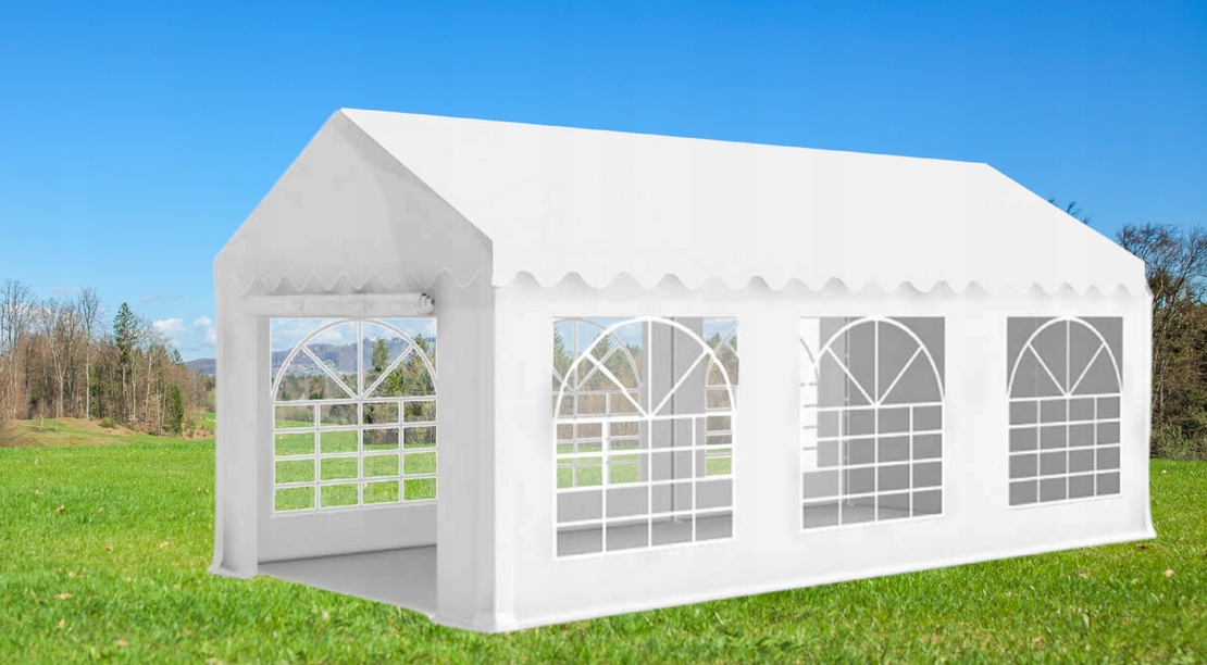 Pavilion de gradina profesional, cu cadru otel 38 mm, acoperis impermeabil 450g/m2, 6x3x2,8 m, alb