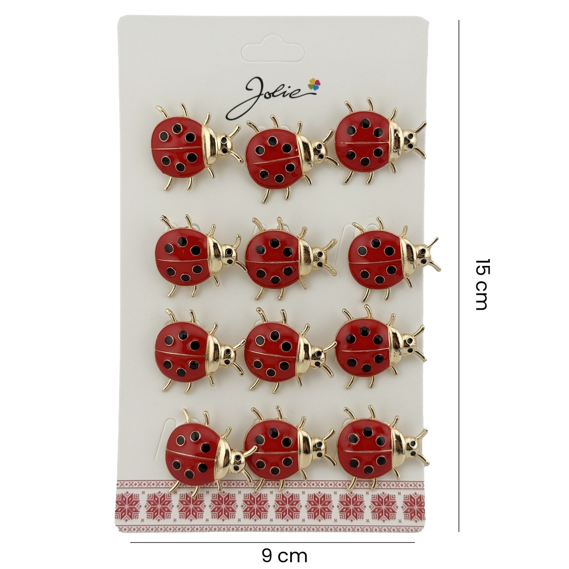 Brose Martisor Primavara, Jolie, Set 12 Bucati, Model Buburuza Mare, Brosa din Metal, 3 x 2 cm per Bucata, Rosu