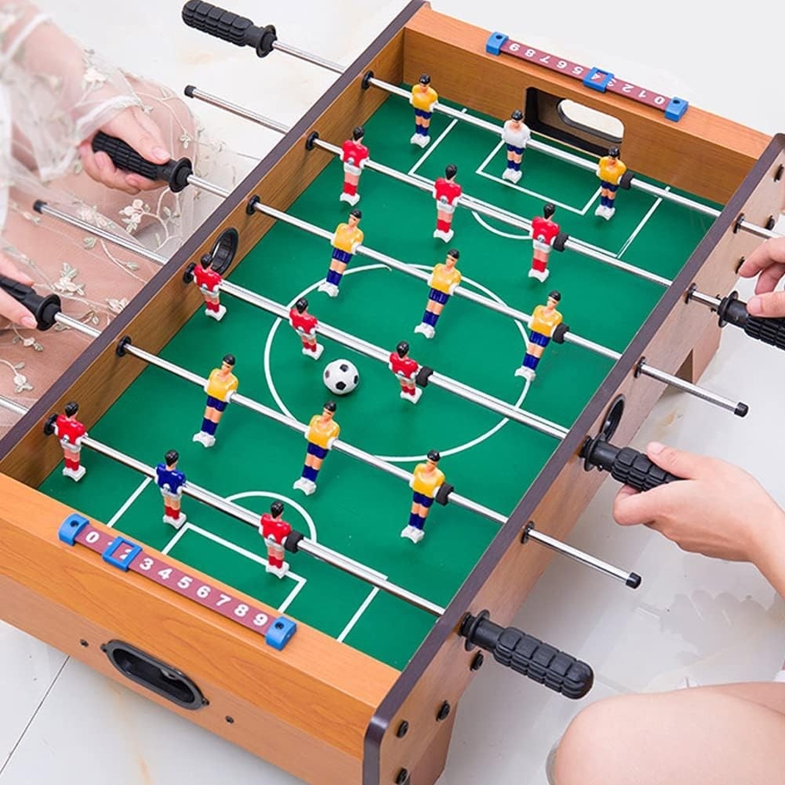 Masa de fotbal cu teren si 18 jucatori Flippy, cu tablou pentru scor, din metal, lemn si ABS, 50 x 25 x 15.5 cm, pentru copii