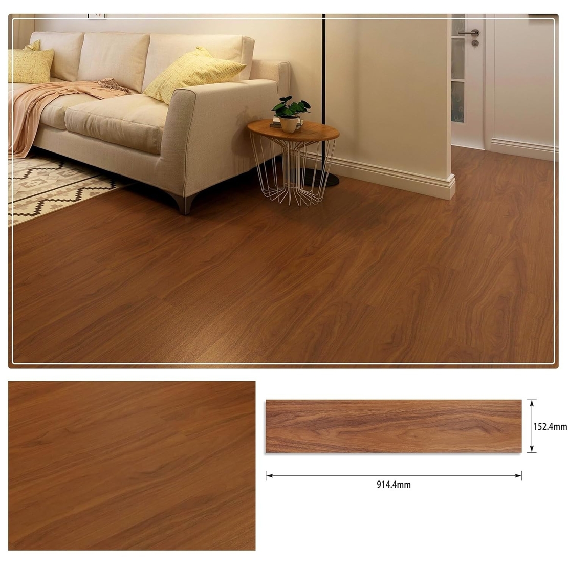 Set 36 Placi Autoadezive pentru Pardoseala, Vafy, din PVC, Impermeabil, Ignifug, Usor de Curatat, Dimensiune Placa 91.44 x 15.24 cm, Grosime 1.5 mm, Acoperire 5 m2, Model 8, Caramiziu
