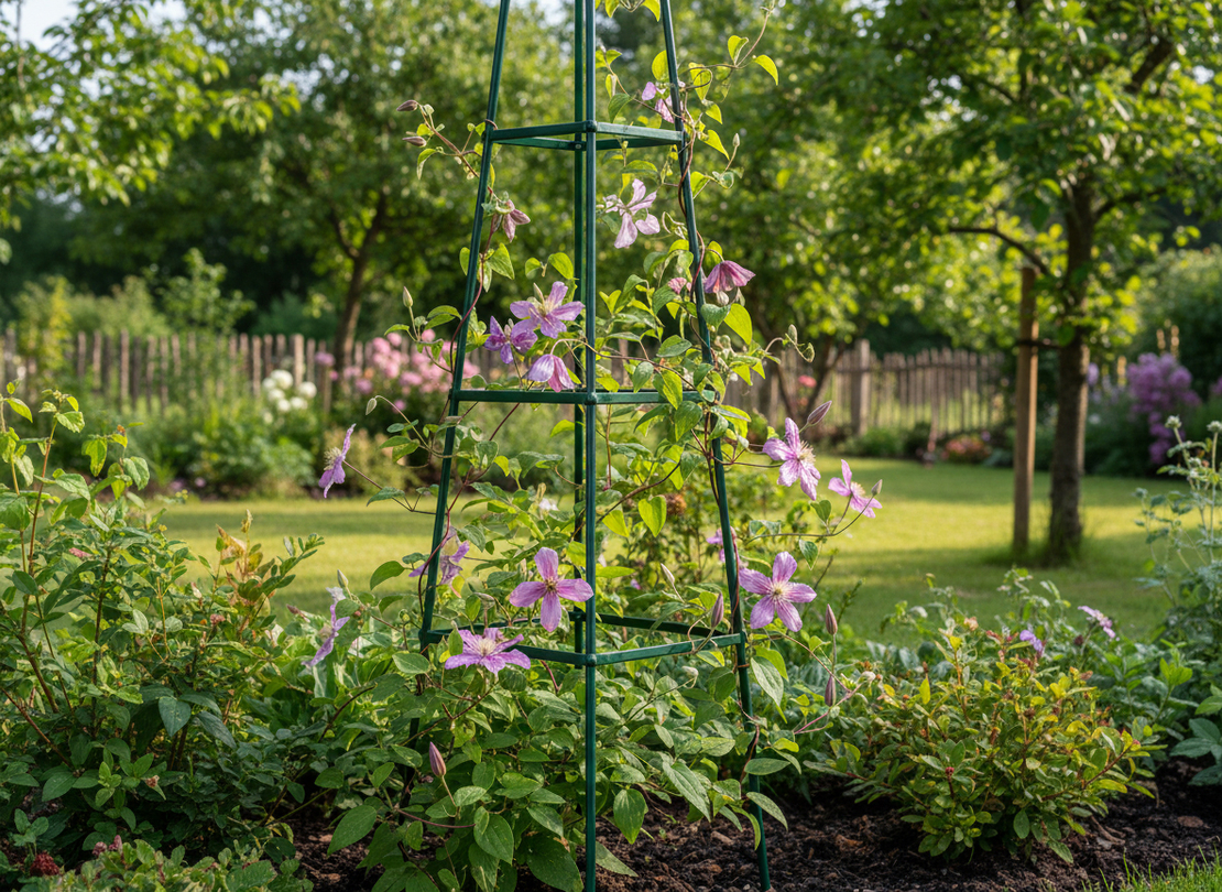 Pergola gradina piramidala pentru plante cataratoare, structura otel, 31x31x200 cm, verde inchis