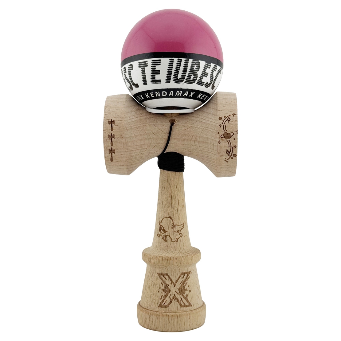 Kendama X TE IUBESC Originala, Profesionala, Flippy, Super Sticky cu Cupe Mari KING SIZE V3, Gaura in Baza, Rulment Metalic, din lemn 18 cm, Ata