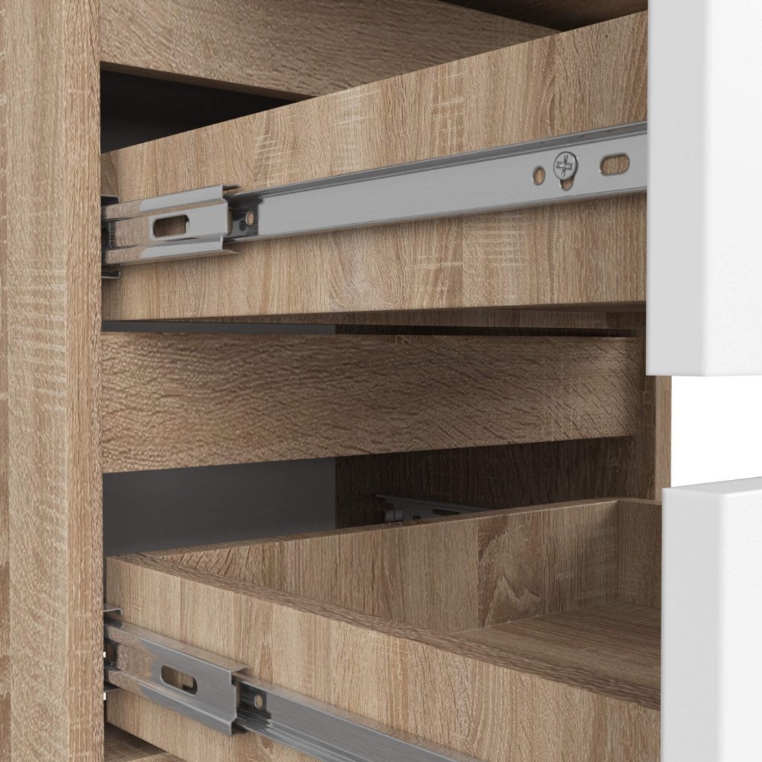 Comoda cu 6 sertare, PAL laminat 16 mm, 40x35x109 cm, stejar sonoma si alb