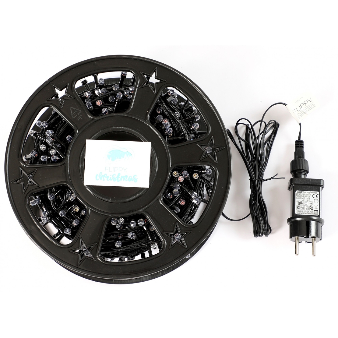 Instalatie Craciun liniara, fir negru, cu transformator, 50m, multicolor, 500 LED-uri, 8 jocuri de lumini, Vafy