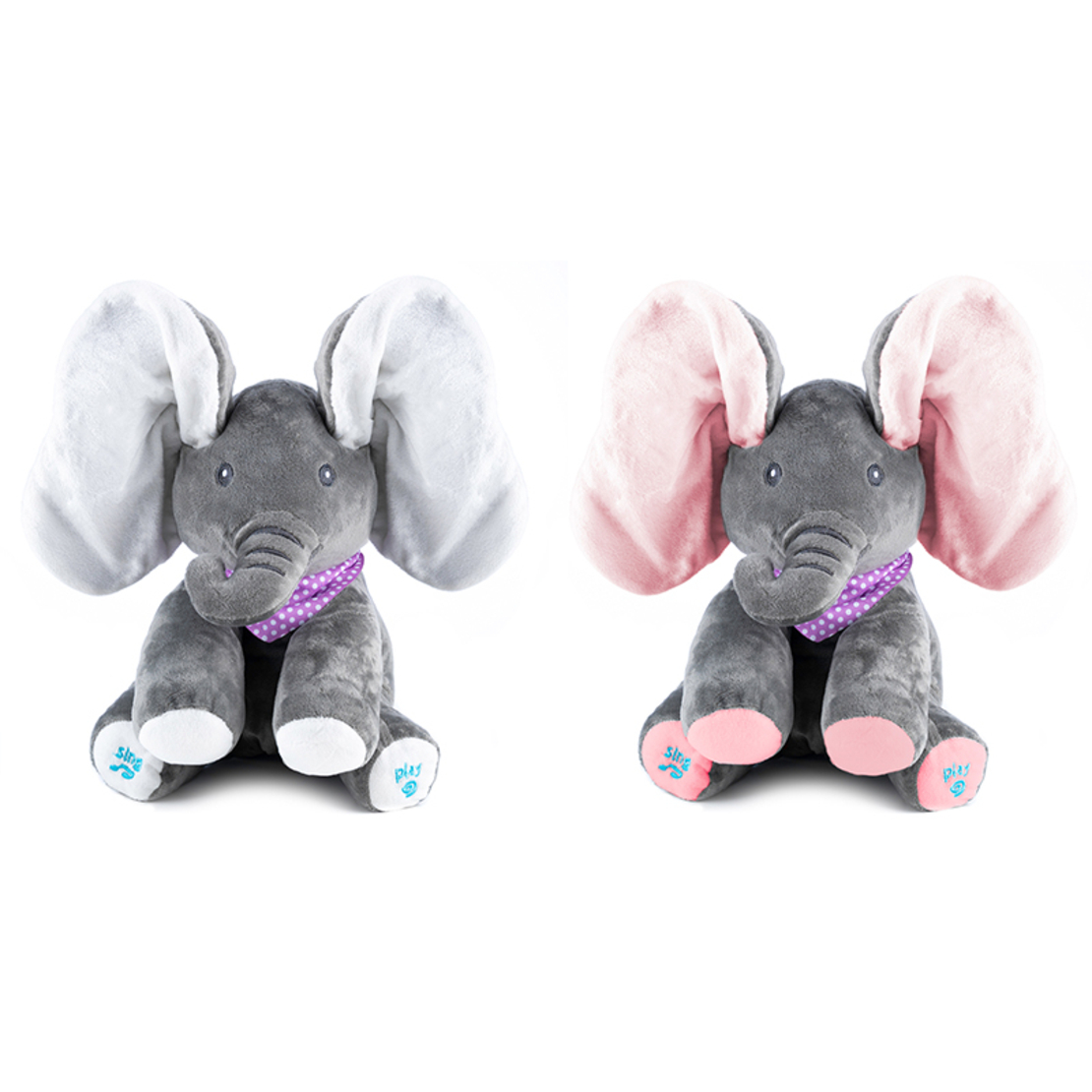 Jucarie plus interactiva elefant pentru copii, canta, misca urechile, joc cucu-bau, 30x30x25 cm, gri