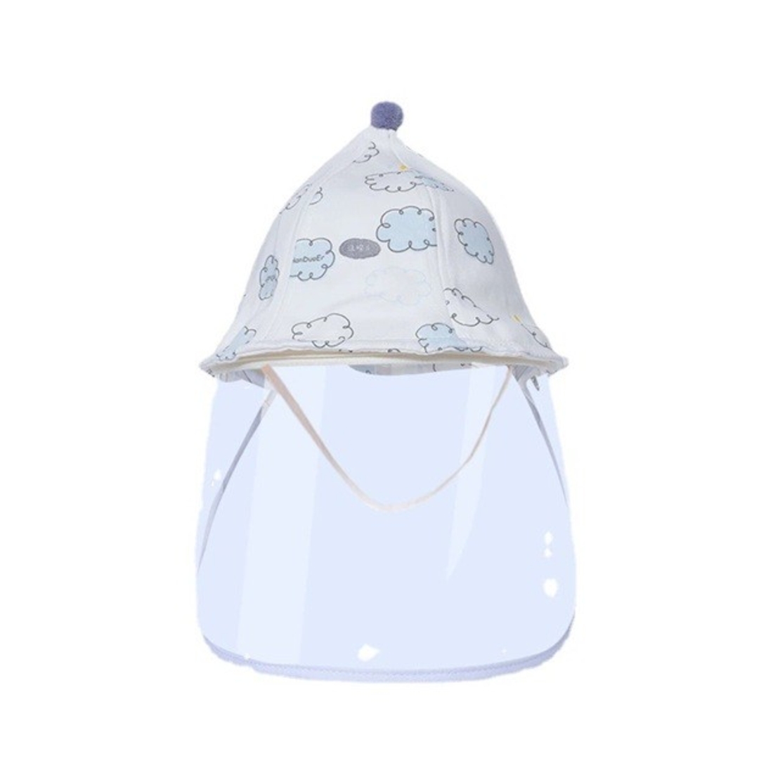 Palarie de Protectie pentru Bebelusi, Vafy, Model cu Norisori Albastri, Pescareasca, de Primavara si Toamna, cu Masca si Fermoar, 45 cm, pentru 3-6 Luni, Bleu
