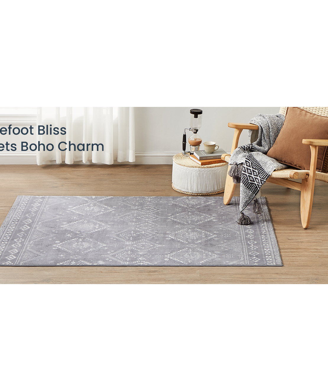 SONGMICS Covor decorativ antiderapant, stil boho, lavabil la masina, 120×170 cm, gri