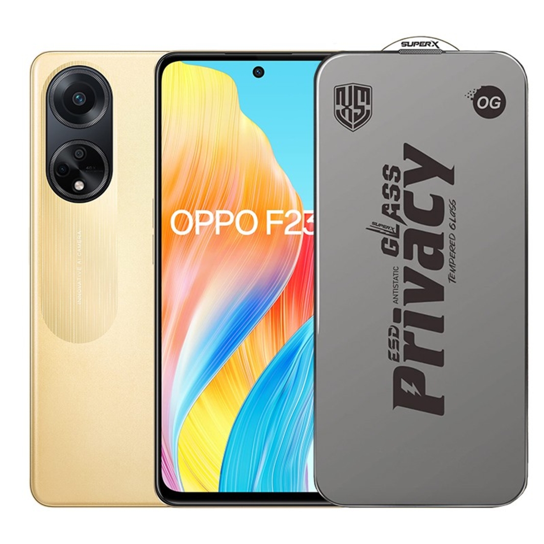 Folie de Protectie pentru Oppo F23, Vafy, Sticla Securizata ESD Antistatica, Super-X Privacy OG, Margini Negre, 0.30 mm, Transparent Inchis