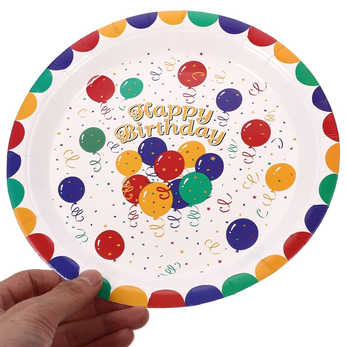 Set 10 Farfurii de Unica Folosinta, Vafy, din Carton, 23 cm, Model Happy Birthday, Multicolor