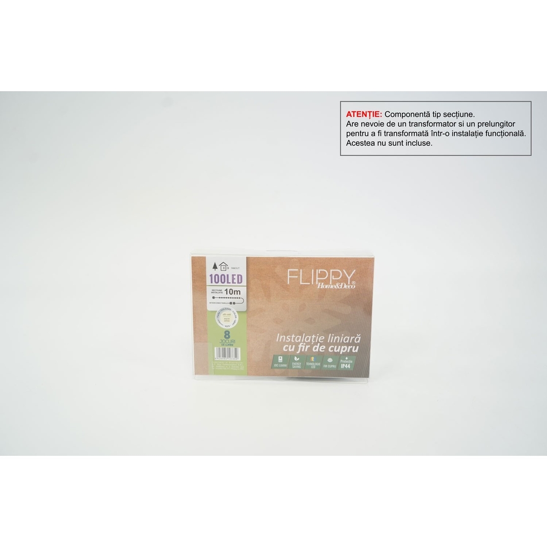 Componenta Instalatie de Craciun Tip Liniar, 8 jocuri de lumini, Fir Cupru, Sectiune 5 m, 50 LED -uri, Alb Cald