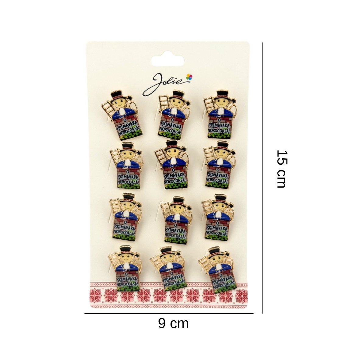 Brose Martisor Primavara, Jolie, Set 12 Bucati, Model Cosar cu Mesaj Primavara, Brosa din Metal, 3 x 2 cm per Bucata, Multicolor