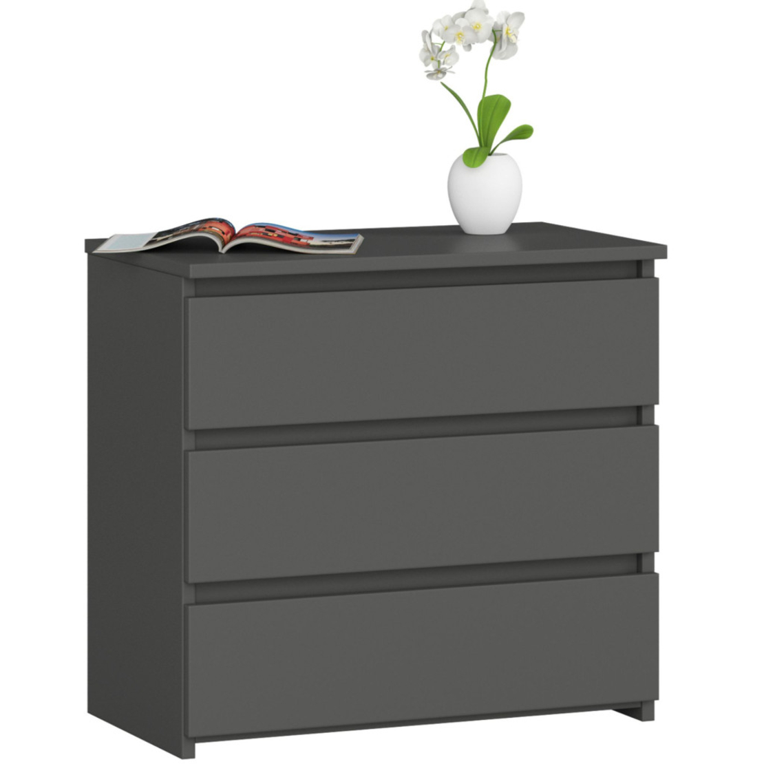 Noptiera cu 3 sertare, PAL laminat 16 mm, 60x35x57 cm, gri mat