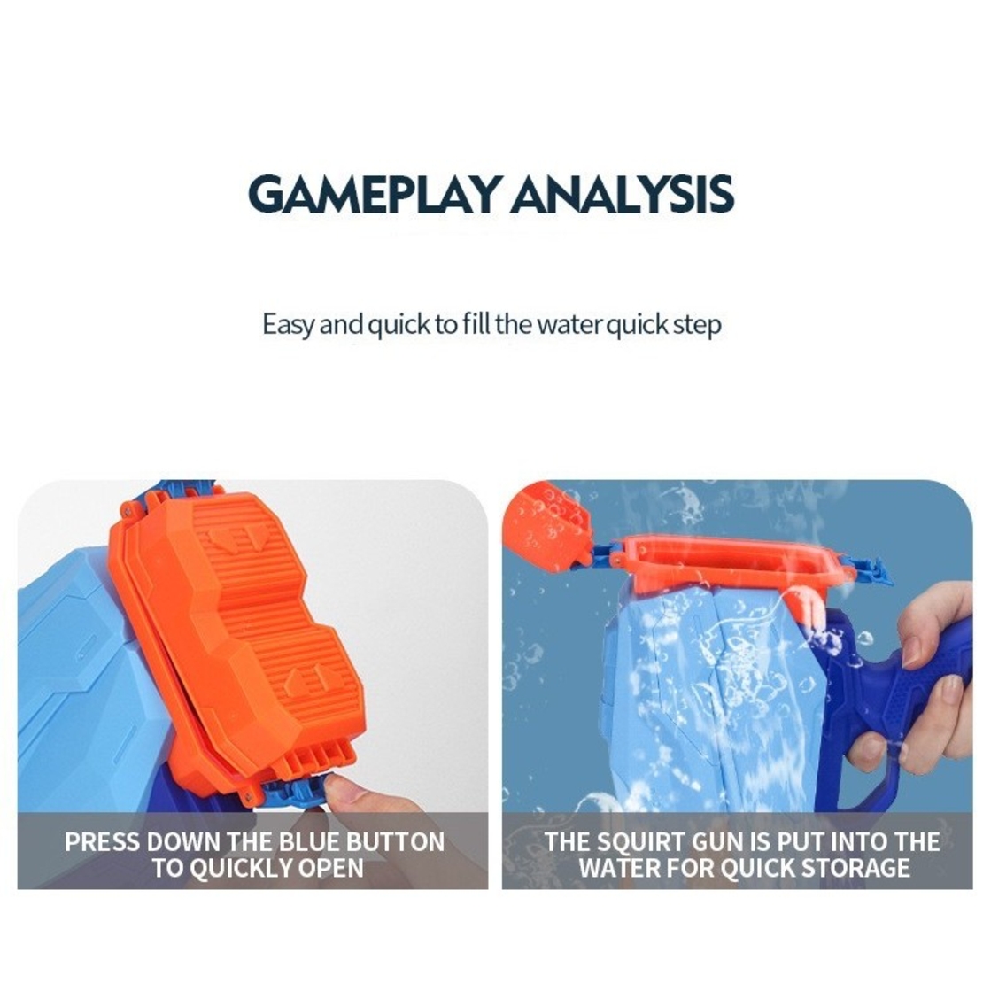 Pistol cu Apa pentru Copii, Rezervor, Pentru Piscina/Plaja, Flippy, 6ani+, Quick Fill, Albastru, 600ML