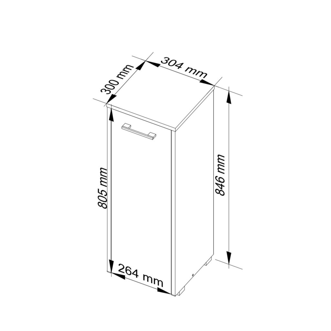 Dulap de baie tip baza, cu usa reversibila si raft interior, PAL 16 mm, 30x30x85 cm, stejar sonoma si alb
