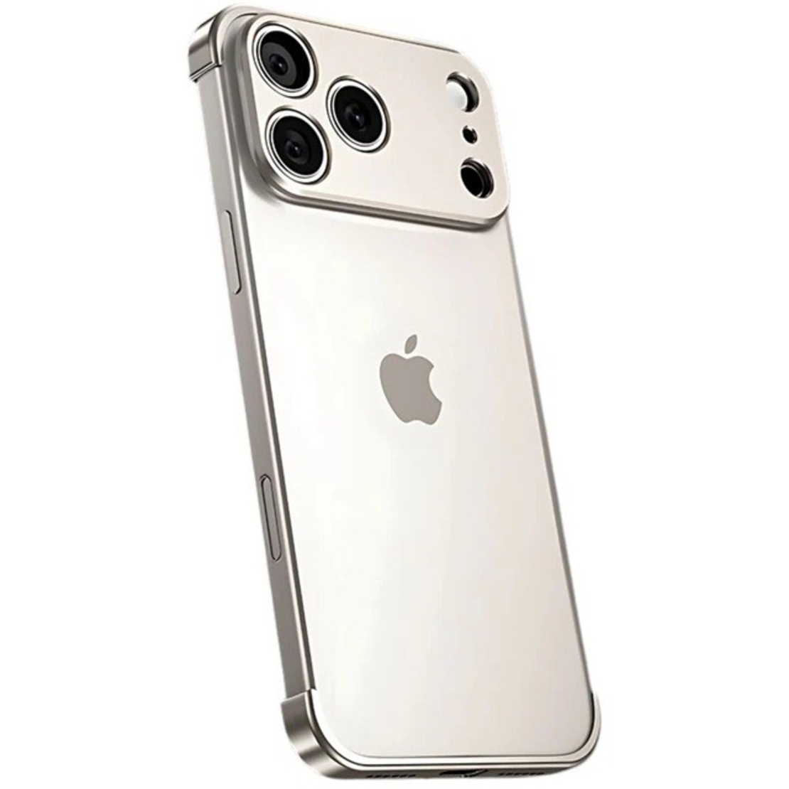Carcasa de Telefon, Vafy, Compatibila Apple iPhone 17 Pro Max, Fara Rama, doar Colturi si Camera, din Metal, Grosime 0.1 mm, Gri Titanium